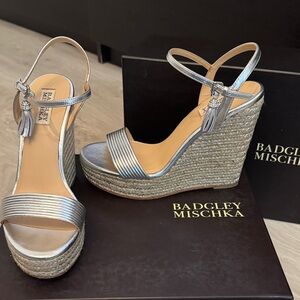 Badgley Mischka Metallic Silver Wedges